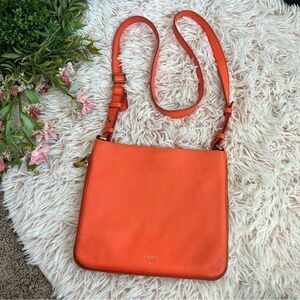 Fossil Orange Leather Pebbled Preston Crossbody Expandable Purse Bag